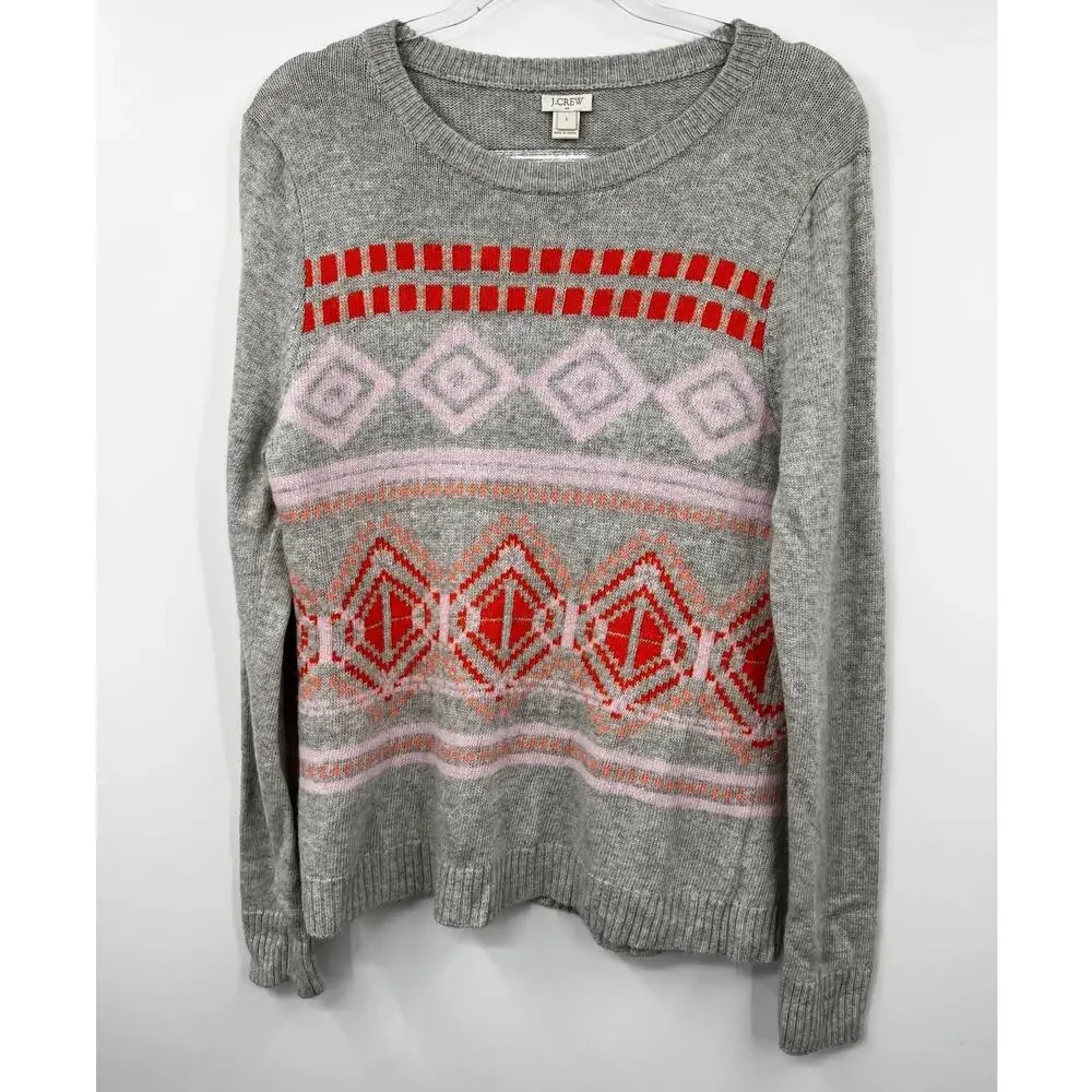 J. Crew Sweater Womens Pullover Fair‎ Isle Long Sleeve Heather Gray Size L